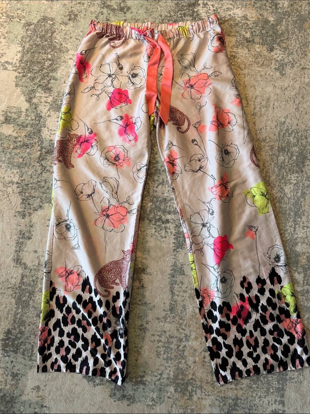 Victoria's Secret Beige Floral & Neon Leopard Print Lounge Pants, Size S